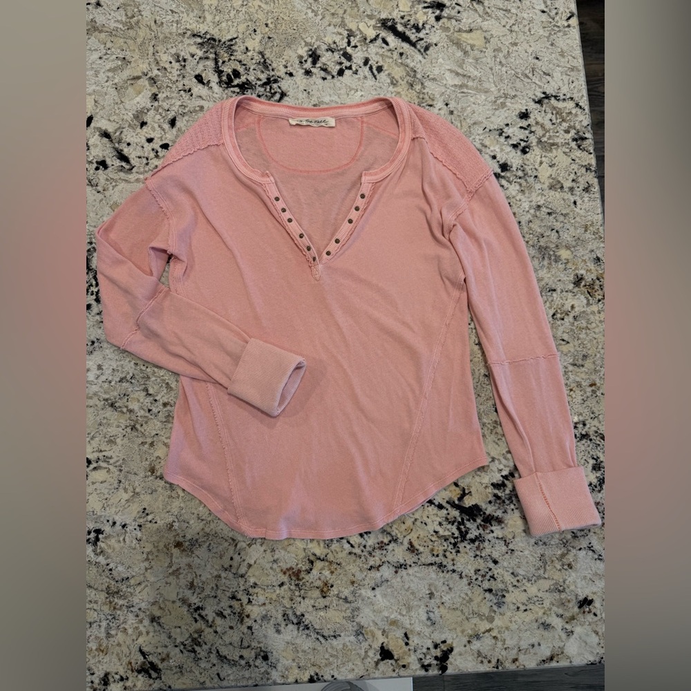 Free People Pink Military Mix Henley
